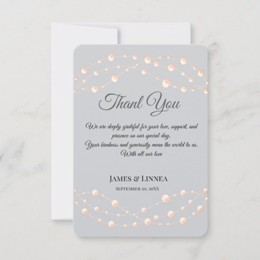 アイボリーモダン赤面ロマンチックパールニュートラル結婚ズ サンキューカード (正面)