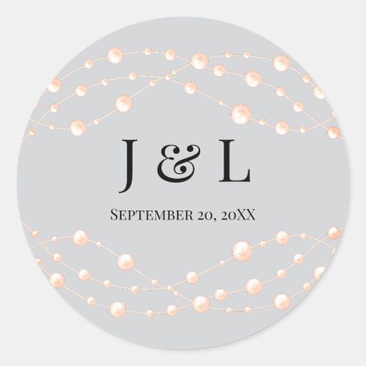 アイボリーモダン赤面ロマンチックパールニュートラル結婚ズ ラウンドシール (正面)
