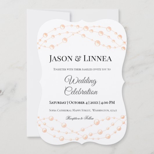 アイボリーモダン赤面ロマンチックパールニュートラル結婚ズ 招待状 (正面)