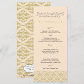 アイボリーモダン金ゴールドのメ結婚ニューのダマスク メニュー (正面/裏面)