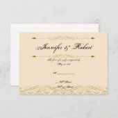 アイボリーモダン金ゴールドの応答カー結婚ドにダマスク 出欠カード (正面/裏面)