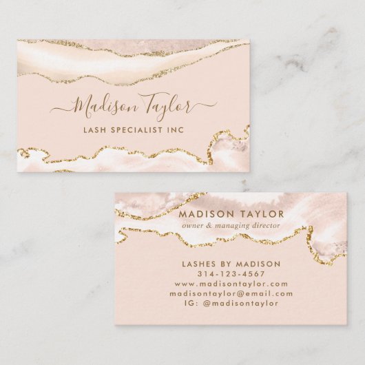 アイボリーモダン金ゴールドグリッタースパークルマーブルアゲート 名刺 (正面/裏面)