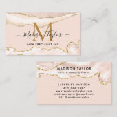 アイボリーモダン金ゴールドグリッターマーブルアガートモノグラム 名刺 (正面/裏面)