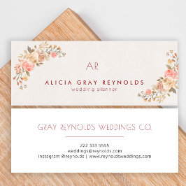 アイボリーモノグラムウォーターカラーフローラウェディングプランナー スキニー名刺