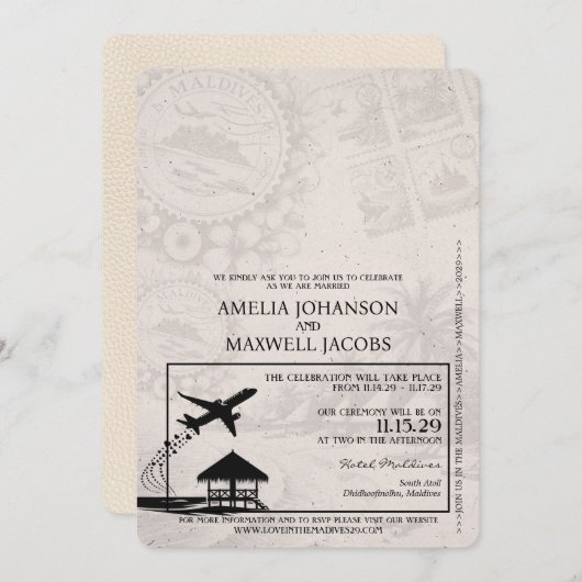 アイボリーモルディブパスポート結婚式招待状 招待状 (正面/裏面)