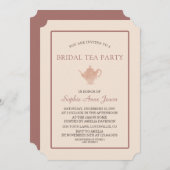 アイボリーユニークダークピーチブライダルシャワーティーパーティー 招待状 (正面/裏面)