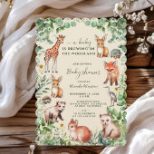 アイボリーユーカリプトゥスウッドランドかわいい動物の赤ちゃんシャワー 招待状