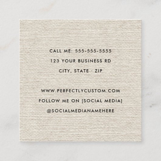 アイボリーライトタンリネンルックロエレガントゴのミニマル スクエア名刺 (裏面)