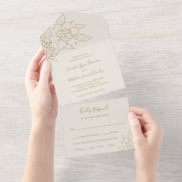 アイボリーラインアートフローラエレガントウェディング オールインワン招待状