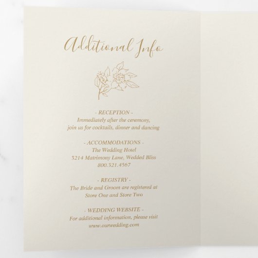 アイボリーラインアートフローラエレガントウェディング 三つ折り招待状 (内部最初)