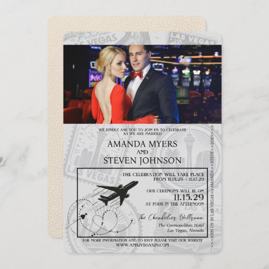 アイボリーラスベガス結婚パスポート 招待状 (正面/裏面)