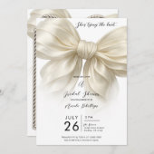 アイボリーラッフルボウタイイングザノットブライダルシャワー 招待状 (正面/裏面)