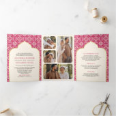 アイボリーラニピンクパターン全て一インディアン結婚 三つ折り招待状 (内部)