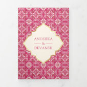 アイボリーラニピンクパターン全て一インディアン結婚 三つ折り招待状 (カバー)
