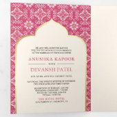 アイボリーラニピンクパターン全て一インディアン結婚 三つ折り招待状 (内部最初)
