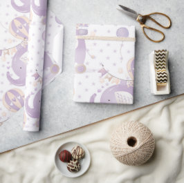 アイボリーラベンダーエレファントバルーンベビーガールシャワー ラッピングペーパー