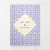 アイボリーラベンダーパターンすべて一インディアン結婚 三つ折り招待状 (カバー)