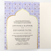 アイボリーラベンダーパターンすべて一インディアン結婚 三つ折り招待状 (内部最初)