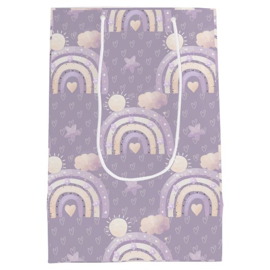 アイボリーラベンダーボホレインボーベビーガールシャワーギフト ミディアムペーパーバッグ (裏面)