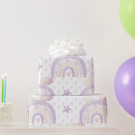 アイボリーラベンダーボホレインボーベビーガールシャワー ラッピングペーパー (パーティーギフト)