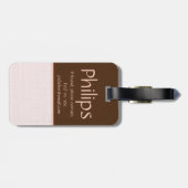 アイボリーリネン織布、ピンク&ブラウンカラーブロック ラゲッジタグ (裏面横)