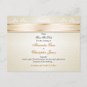 アイボリーリボンストライプ金ゴールド結婚式日付の保存 案内ポストカード (裏面)