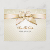 アイボリーリボンストライプ金ゴールド結婚式日付V2の保存 案内ポストカード (正面)