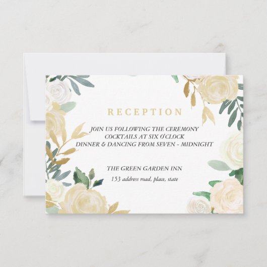 アイボリーリースウェディングレセプション詳細ピンク 招待状 (正面)