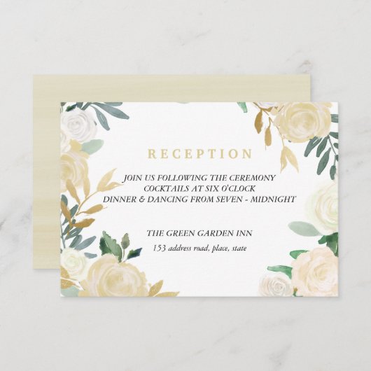 アイボリーリースウェディングレセプション詳細ピンク 招待状 (正面/裏面)