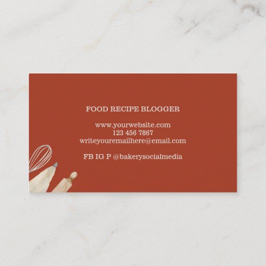 アイボリーレッドユニークベーカリーペストリーシェフケーキメーカー 名刺 (裏面)