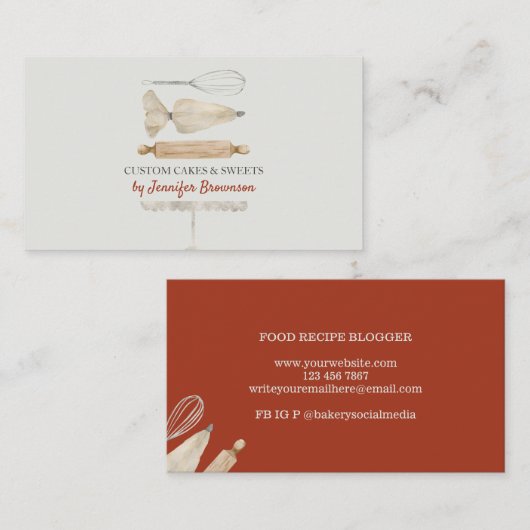 アイボリーレッドユニークベーカリーペストリーシェフケーキメーカー 名刺 (正面/裏面)