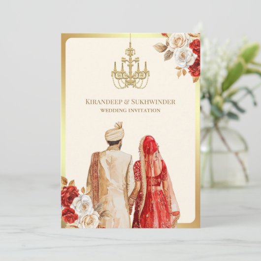 アイボリーレッドローゼスフローラアナンドカラジシーク結婚ズ 招待状 (スタンド正面)