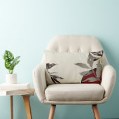 アイボリーレッド&ブラック&グレーウォーター葉カラー ランバークッション (椅子)