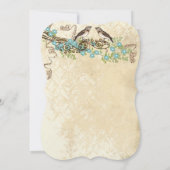 アイボリーレースアクアブルーブロッサムラブバードウェディング 招待状 (裏面)