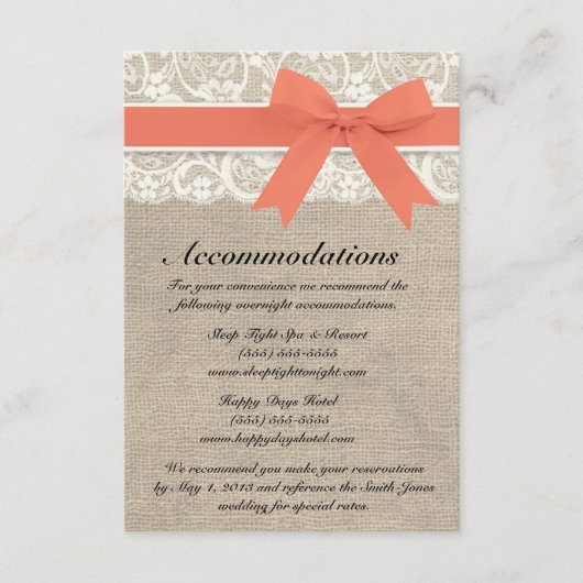 アイボリーレースアンドバーラップルックコーラルアコモデーションカード エンクロージャーカード (正面)