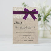 アイボリーレースアンドバーラップルックプラムRSVPカード 出欠カード (スタンド正面)