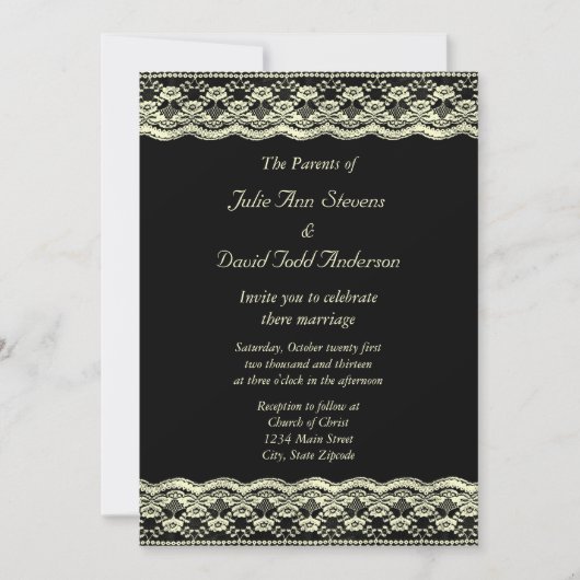 アイボリーレースオンブラック結婚ズ 招待状 (正面)