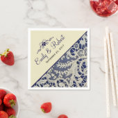 アイボリーレースネイビーエレガントブフォーマル結婚ルー スタンダードカクテルナプキン (インサイチュ)