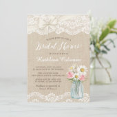 アイボリーレースバーラップメイスンジャーフローラブライダルシャワー 招待状 (スタンド正面)