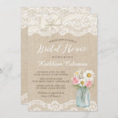 アイボリーレースバーラップメイスンジャーフローラブライダルシャワー 招待状 (正面/裏面)