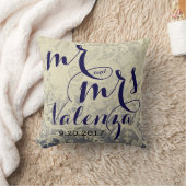 アイボリーレースブルーツートーン結婚の新婚ギフト クッション (ブランケット)