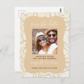 アイボリーレース日付を保存はがき – シャンパンイエロー ポストカード (正面/裏面)