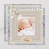 アイボリーレース真珠ピンクパープルガールズフォトクリステン 招待状 (正面/裏面)