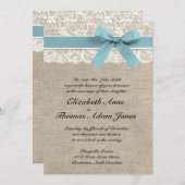 アイボリーレース素朴バーラップウェディング招待氷河 招待状 (正面/裏面)
