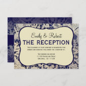 アイボリーレース ネイビーブルー フォーマル ウェディング レセプション エンクロージャーカード (正面/裏面)
