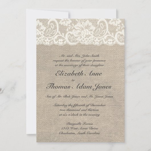 アイボリーレース&バーラップ結婚式招待状 招待状 (正面)