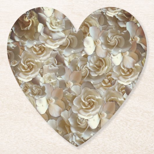 アイボリーローズパターン - エレガントな花の芸術 ペーパーコースター (正面)