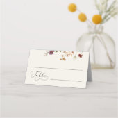 アイボリーワイルドフラワーズ&ロマンチックなスクリプト秋の結婚式 プレイスカード (正面)