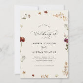 アイボリーワイルドフラワーフレーム&フォトデリケート結婚ズ 招待状 (正面)