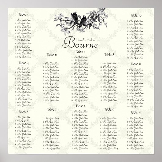 アイボリーヴィンテージの鳥の座席表12表 ポスター (正面)